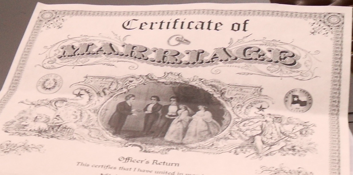 Vintage Copy of Marriage license